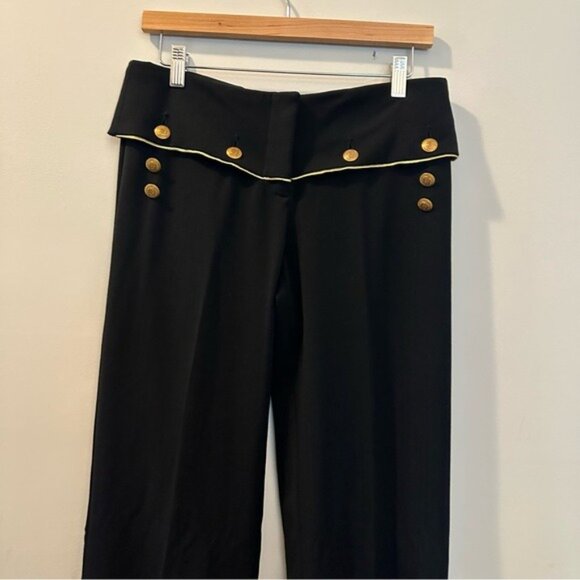 Vintage Y2K Cache Black Wide Leg Sailor Pants Gold Button Flare Size 6 - Picture 3 of 11